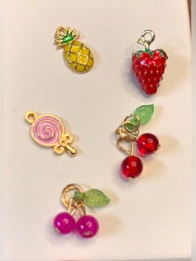 New Fruit & Candy Charm Set — Pineapple, Strawberry, Cherries, Lollipop pendants